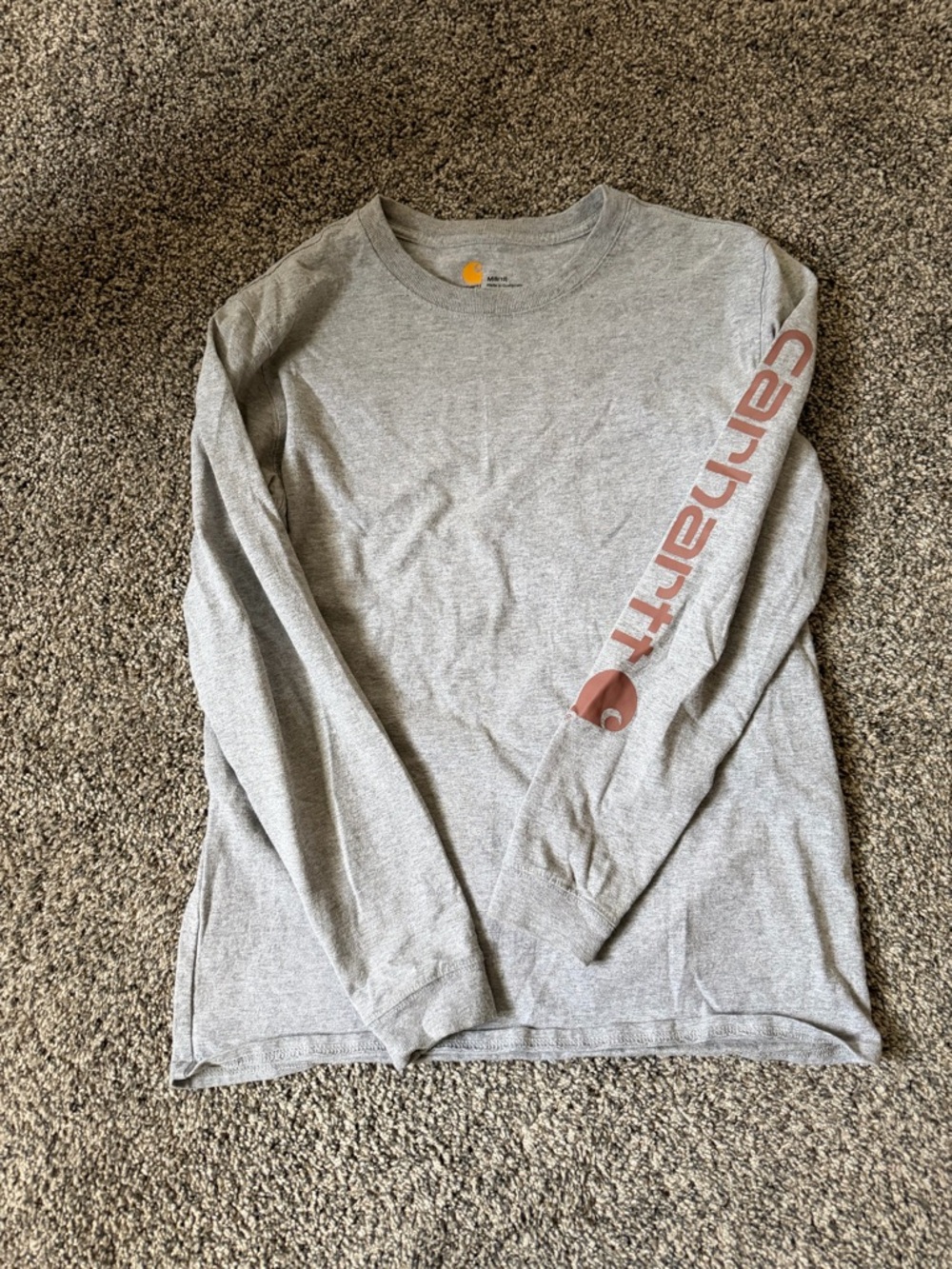 Carhartt women’s Long-Sleeve Graphic Tee - Gray with Rust Logo